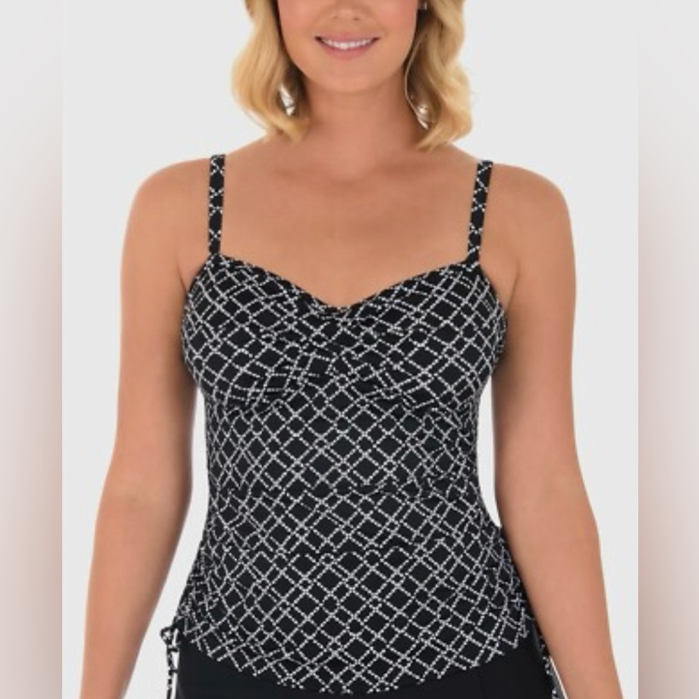 Swim Solutions Grid Lock Printed Side-Tie Tankini Top - 10